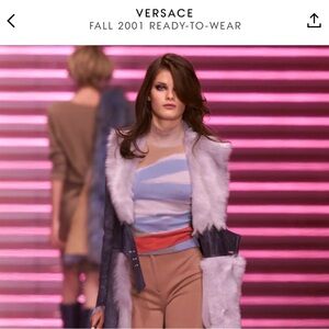 Vintage Versace Couture Colorful Long Sleeve knit V Neck SS 2001 Red Blue Knit S